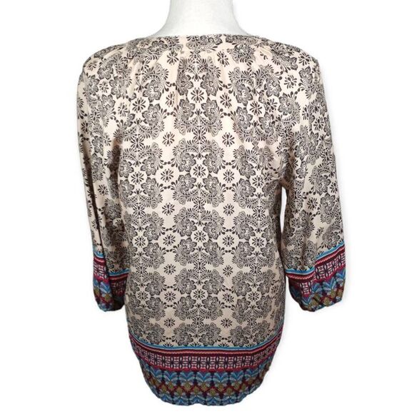 BEACH LUNCH LOUNGE BOHO-INSPIRED CREAM & BLUE BLOUSE SZ.S EUC - Picture 3 of 5